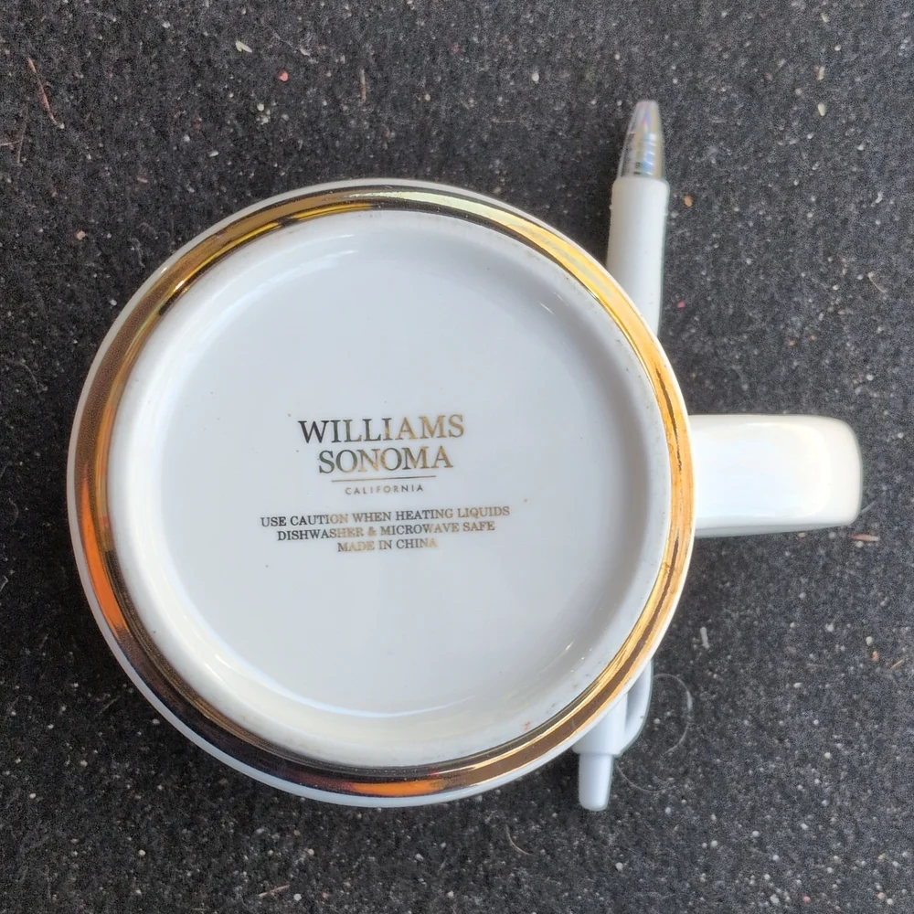 Williams Sonoma White Mug with Gold Letter A